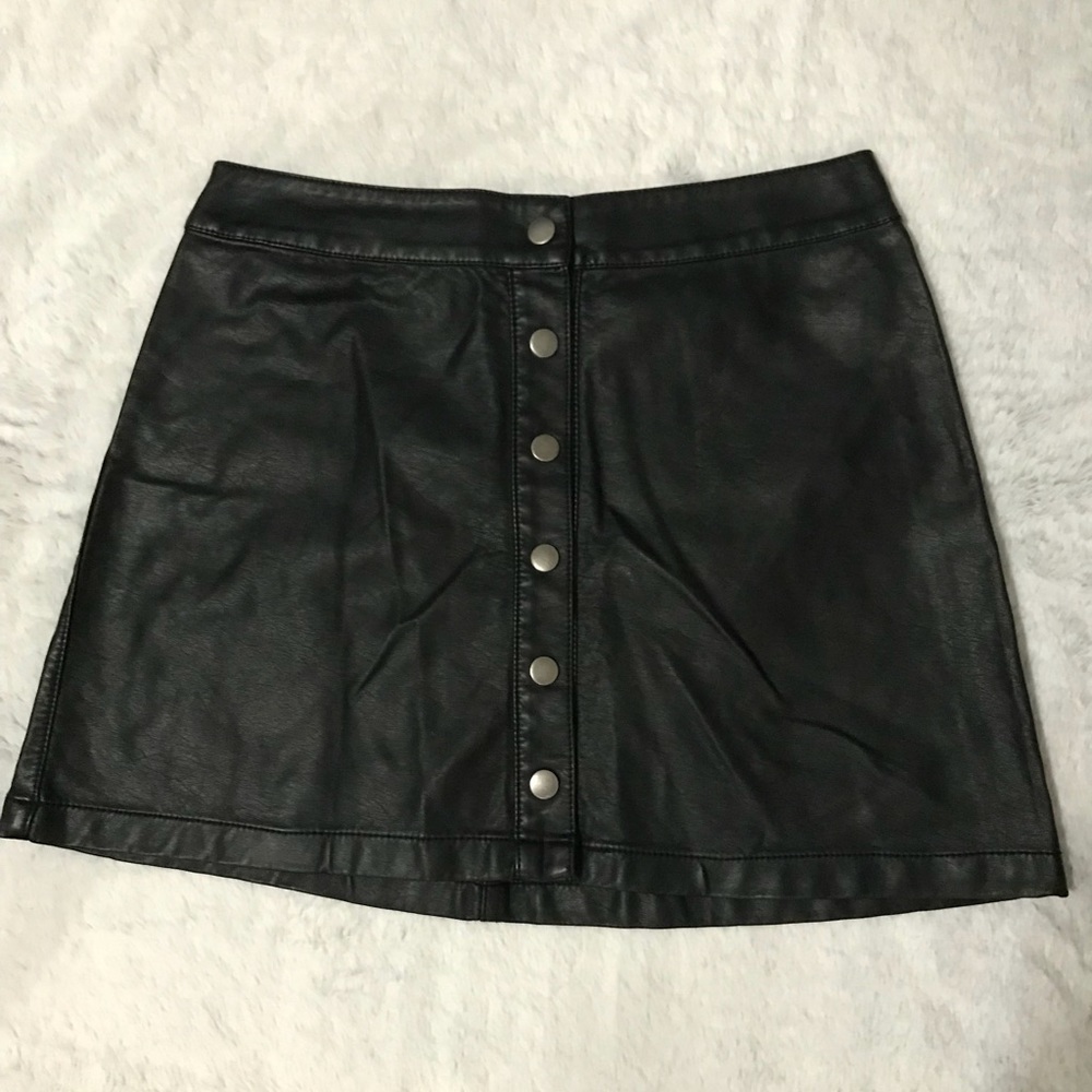 Black Leather Mini Skirt with Buttons